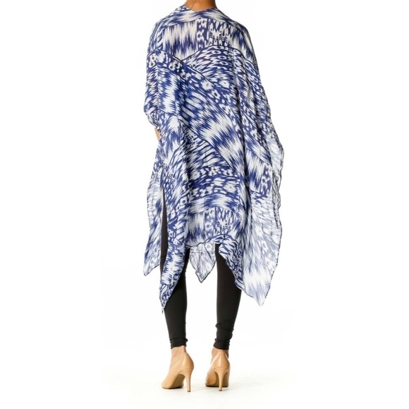 Anthropologie Michael Stars Blue & White Printed Lightweight Boho Duster OS - Picture 3 of 6